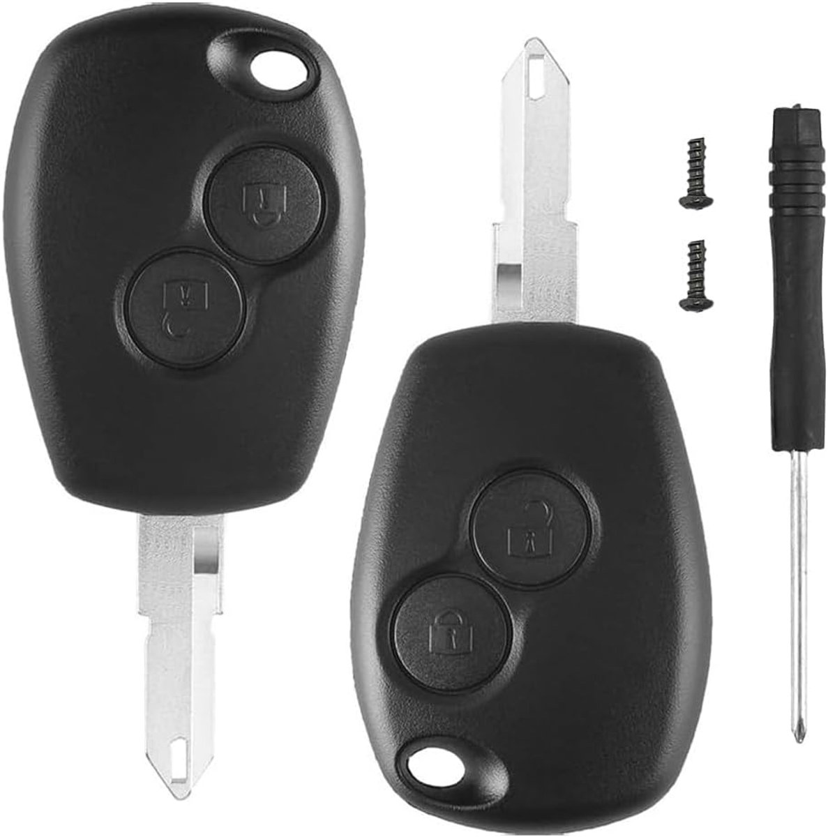 Set of 2 Car Key Cases for Dacia Duster Logan Lodgy Sandero - 2 Button Remote with Grooved Blade and Battery - ShopVlot