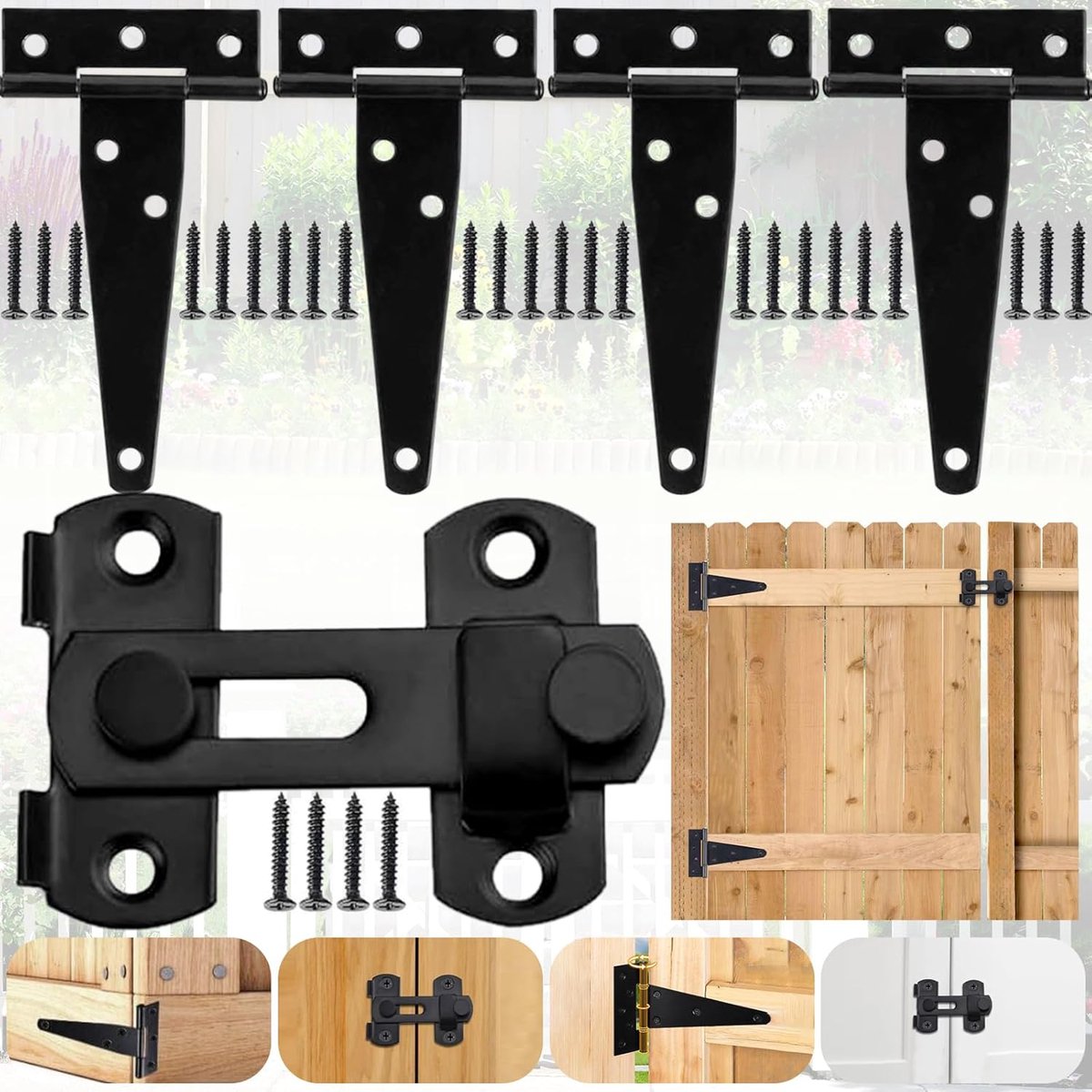 4pcs T-shaped hinges, 1pcs with stainless steel buckle, door hinges, black T-hinge door hinges, for hanging cabinet - ShopVlot