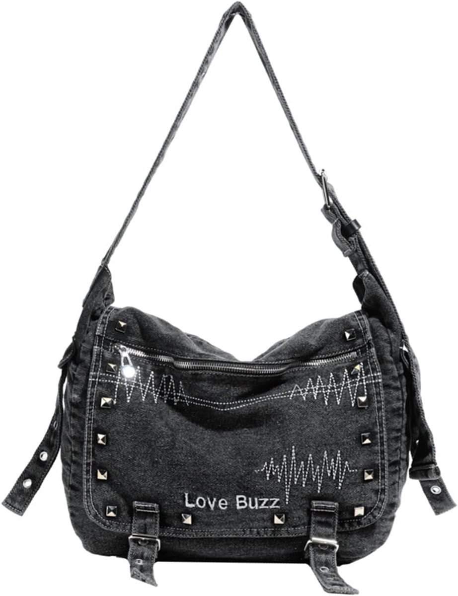 Schoudertas dames groot - denim - retro ontwerp - ideaal voor casual winkelen - ShopVlot