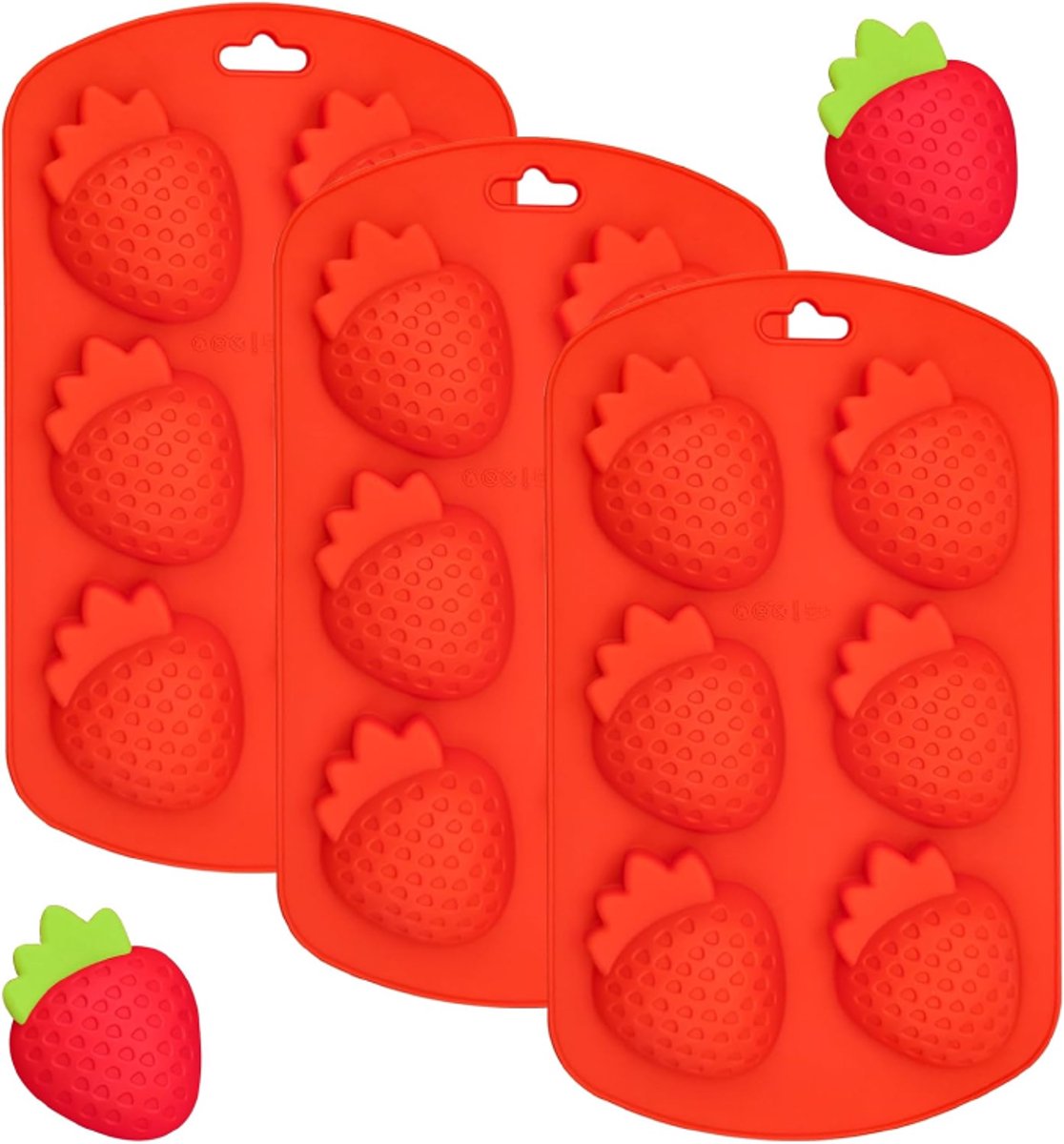 Set van 3D siliconen bakvormen in aardbeivorm - 4-delige set (6 holtes per set) - Voedselveilige antiaanbak bakvorm - Chocoladevorm - Geschikt voor het maken van taarten, cupcakes en desserts - Ook geschikt voor het maken van gelei en pudding