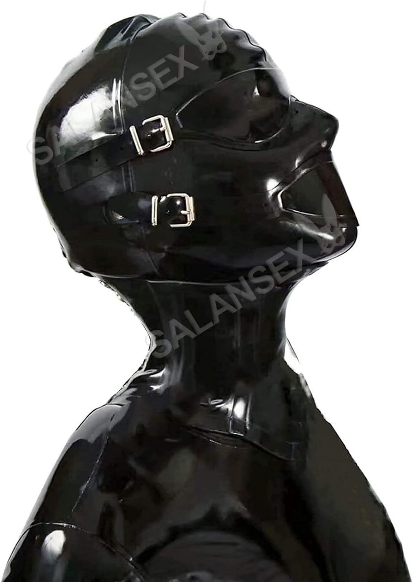 Full face mask - latex kap met mondplug - oogflap en rits - voor BDSM plezier - ShopVlot