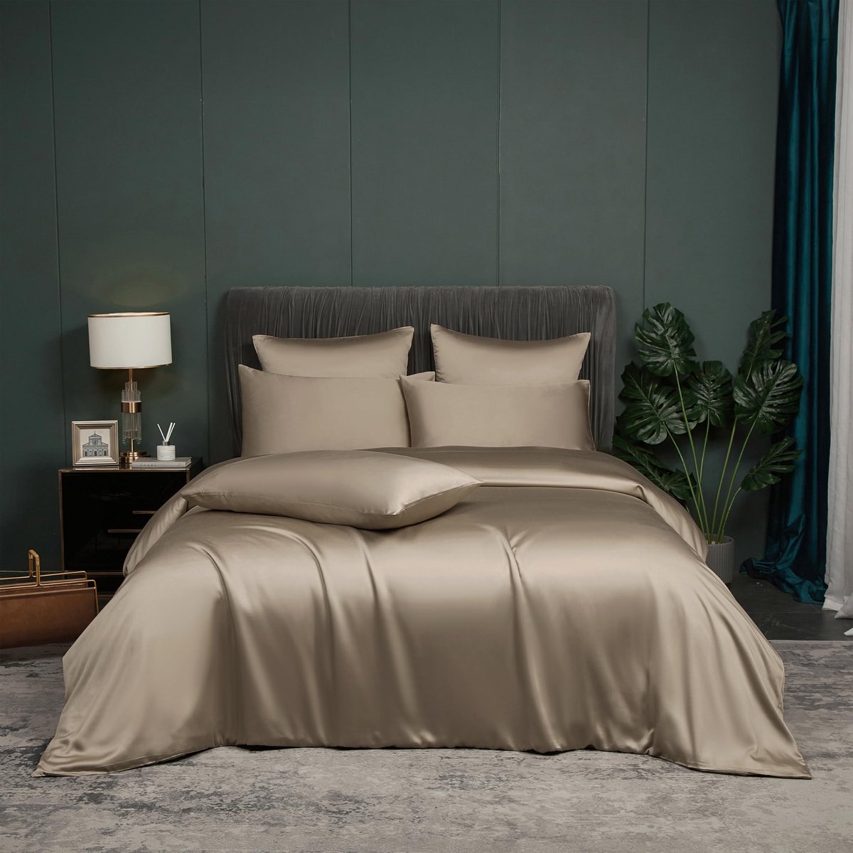 Dekbedovertrek 200 x 220 cm - bruin, taupe, kaki bamboevezel - ademend en koel - perfect voor de zomer - ShopVlot
