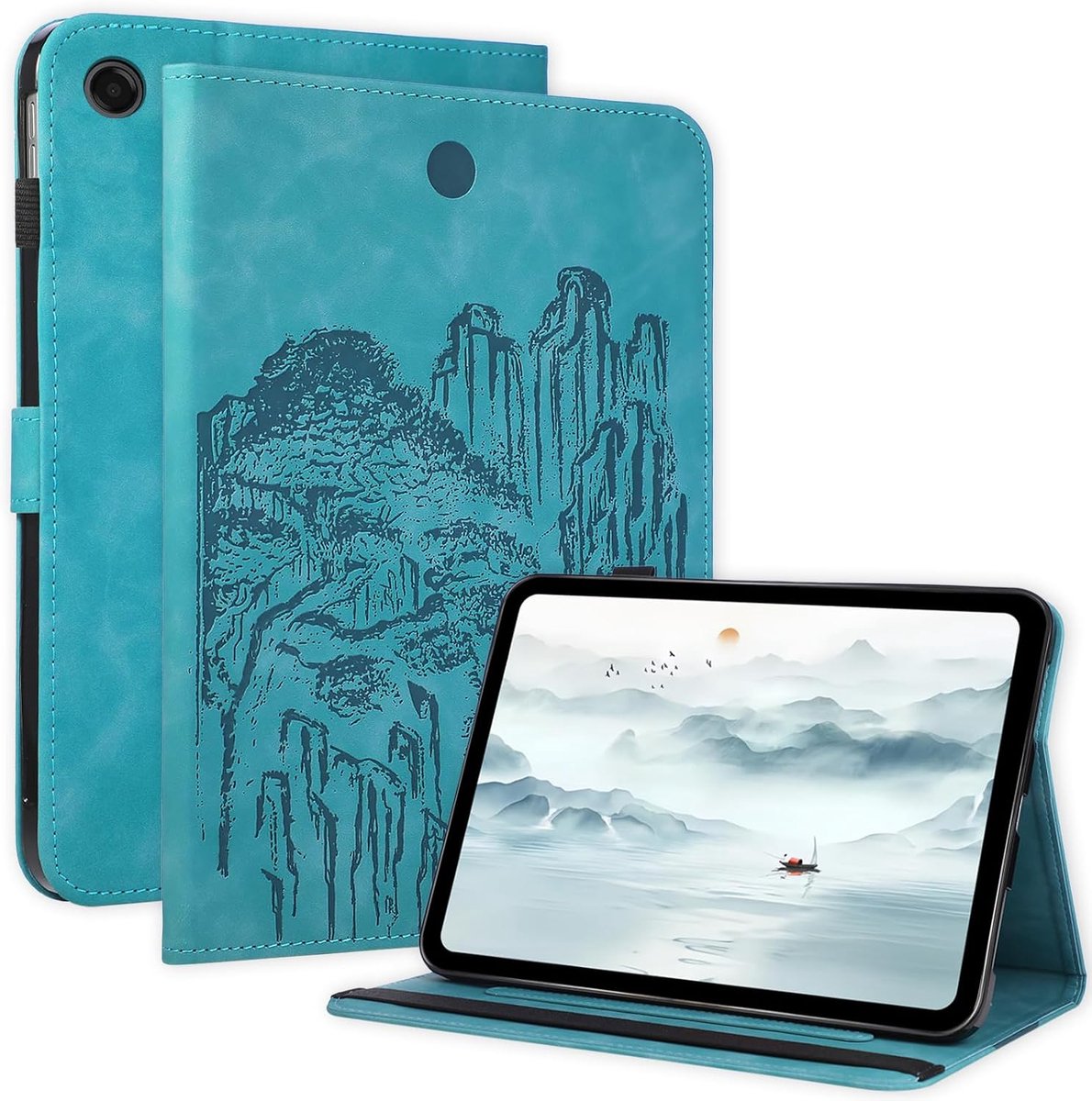 Beschermhoes voor Samsung Galaxy Tab A11+/A9+ - elastische band - flip portefeuille - stijlvol bergmotief - ShopVlot