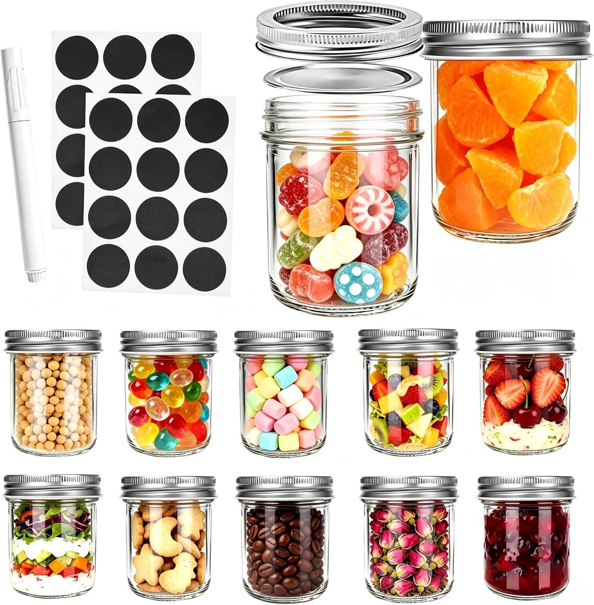 Set van 12 potten 200 ml - met schroefdeksel - ideaal voor opslag - veelzijdig gebruik - ShopVlot