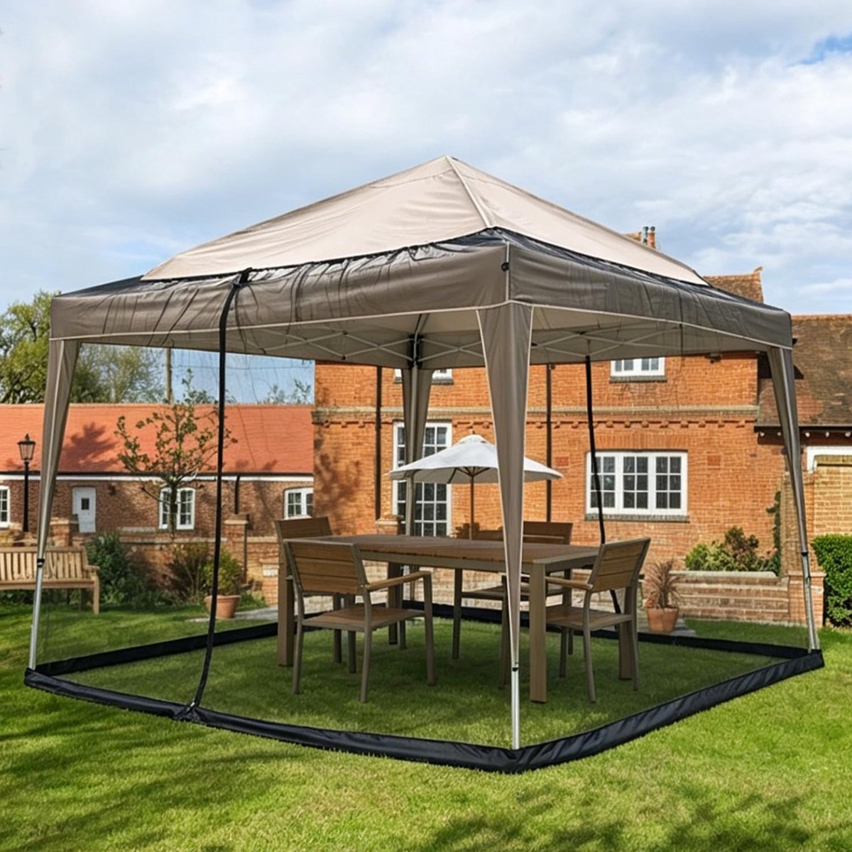 Muggennet paviljoen 3 x 3 m - verstelbaar insectenbescherming - met 2 ritssluitingen - ideaal voor tuin en terras - ShopVlot