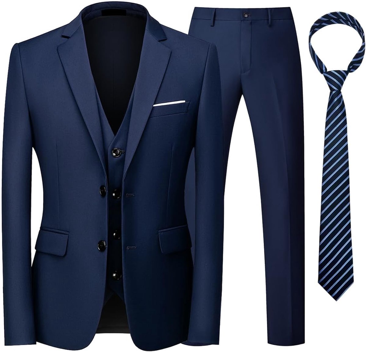 Heren pak 3-delig slim fit S - blauw - single breasted met twee knopen - perfect voor bruiloften - ShopVlot