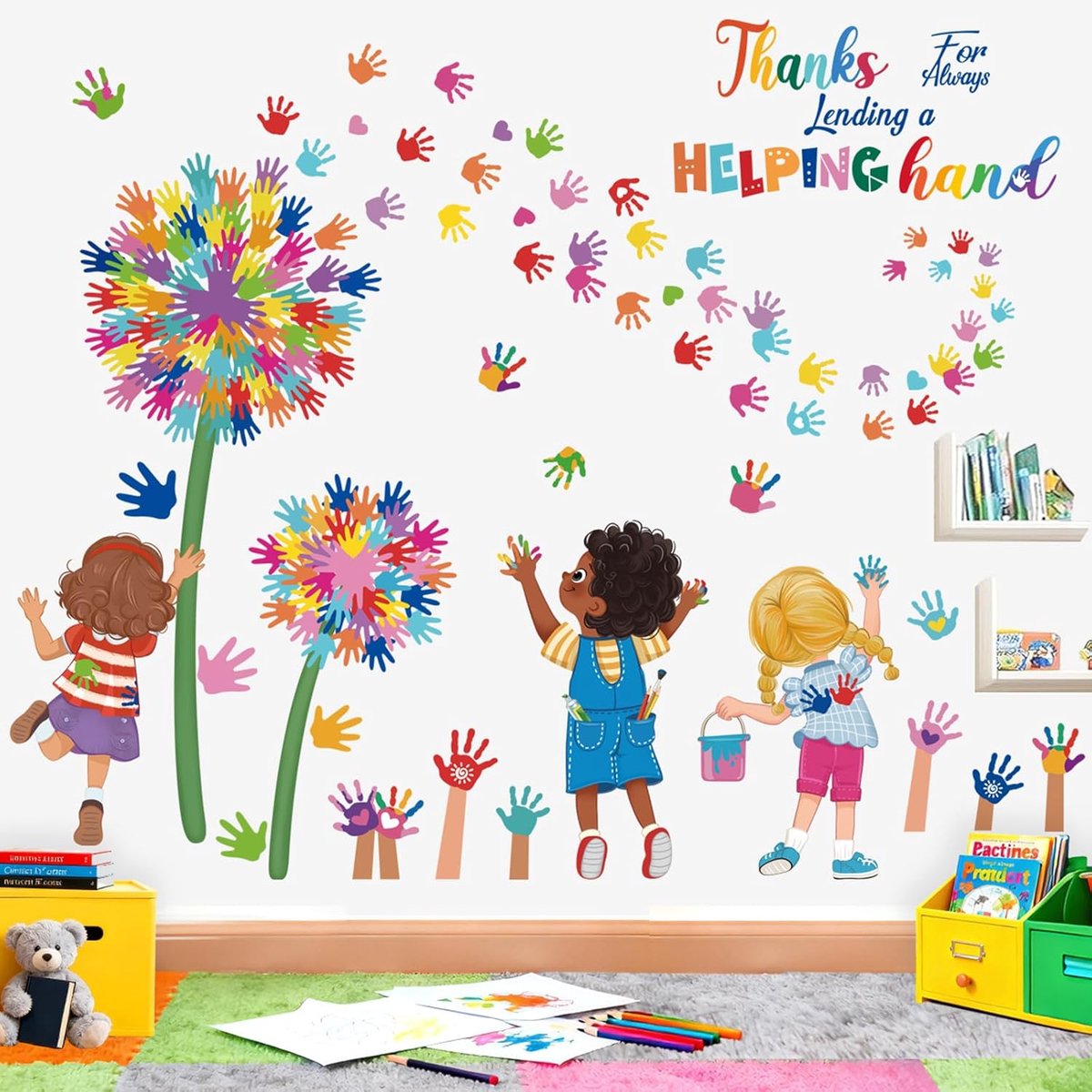 Wandstickers kinderen - dandelion handafdrukken - inspirerende citaten - eenvoudig aan te brengen - ShopVlot