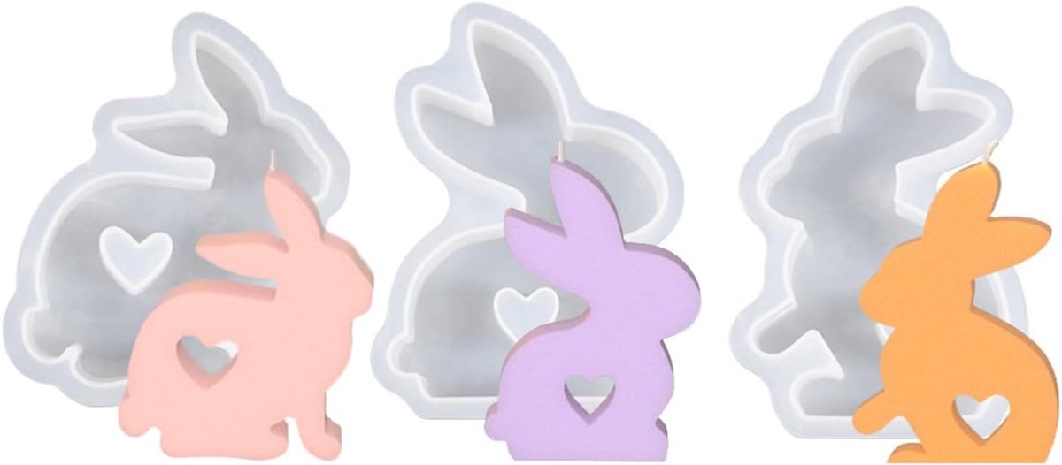 Set van 3 Silicone Mallen voor Paashaas Gieten - Rabbit Vorm, Paasdecoratie, Kaarsen Maken en Ambachten