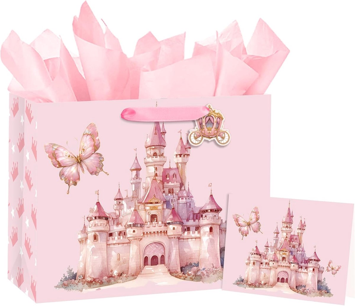 Cadeauzakje prinsesslot middelgroot - sprookjeskasteel met vlinder en kroon - ideaal voor meisjes - ShopVlot