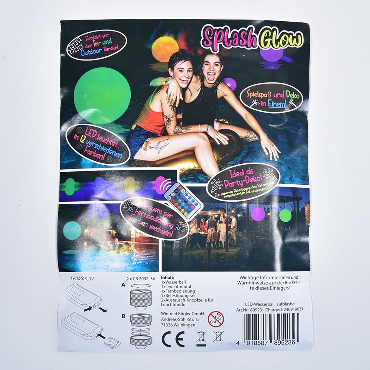 Kögler 89523 - Opblaasbare LED lichtgevende strand-, zwembad- en feestbal in 12 kleuren met afstandsbediening - ShopVlot