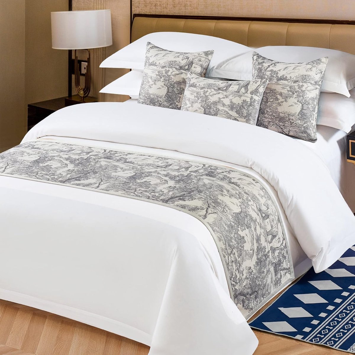 OSVINO Floral Bed Scarf 100% Microfiber Elegant Fade Resistant Bed Runner Bedspread Cover Wedding Room Bedroom Grey - ShopVlot