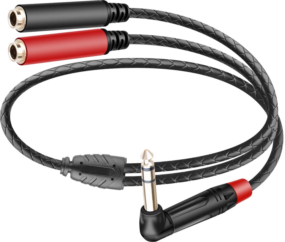 1/4 Inch TRS Stereo Y Distributor Cable, 90 Degree, 6.35mm, Dual Channel Plug to 6.35mm Dual Channel Jack, Quarter - ShopVlot
