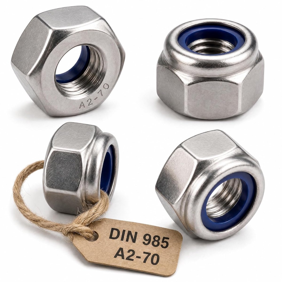 Nylon Stop Nuts Stainless Steel M10 Inlossable - Self-locking Hexagon Brake Nuts Self-Locking DIN 985 Stainless Steel - ShopVlot