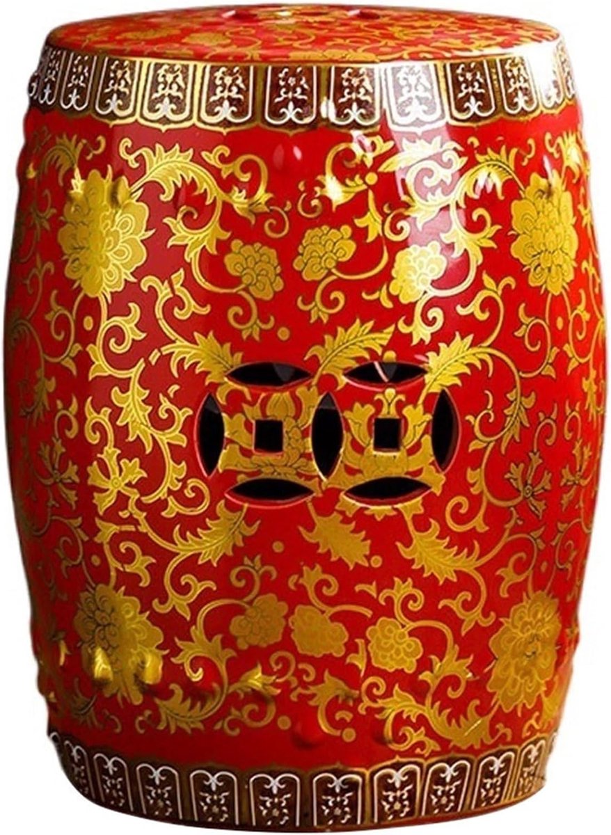Decorative Ceramic Garden Stool, Glazed Hollow Flower Shoe Change Stool Drum Stool, Suitable for Outdoor Garden - ShopVlot