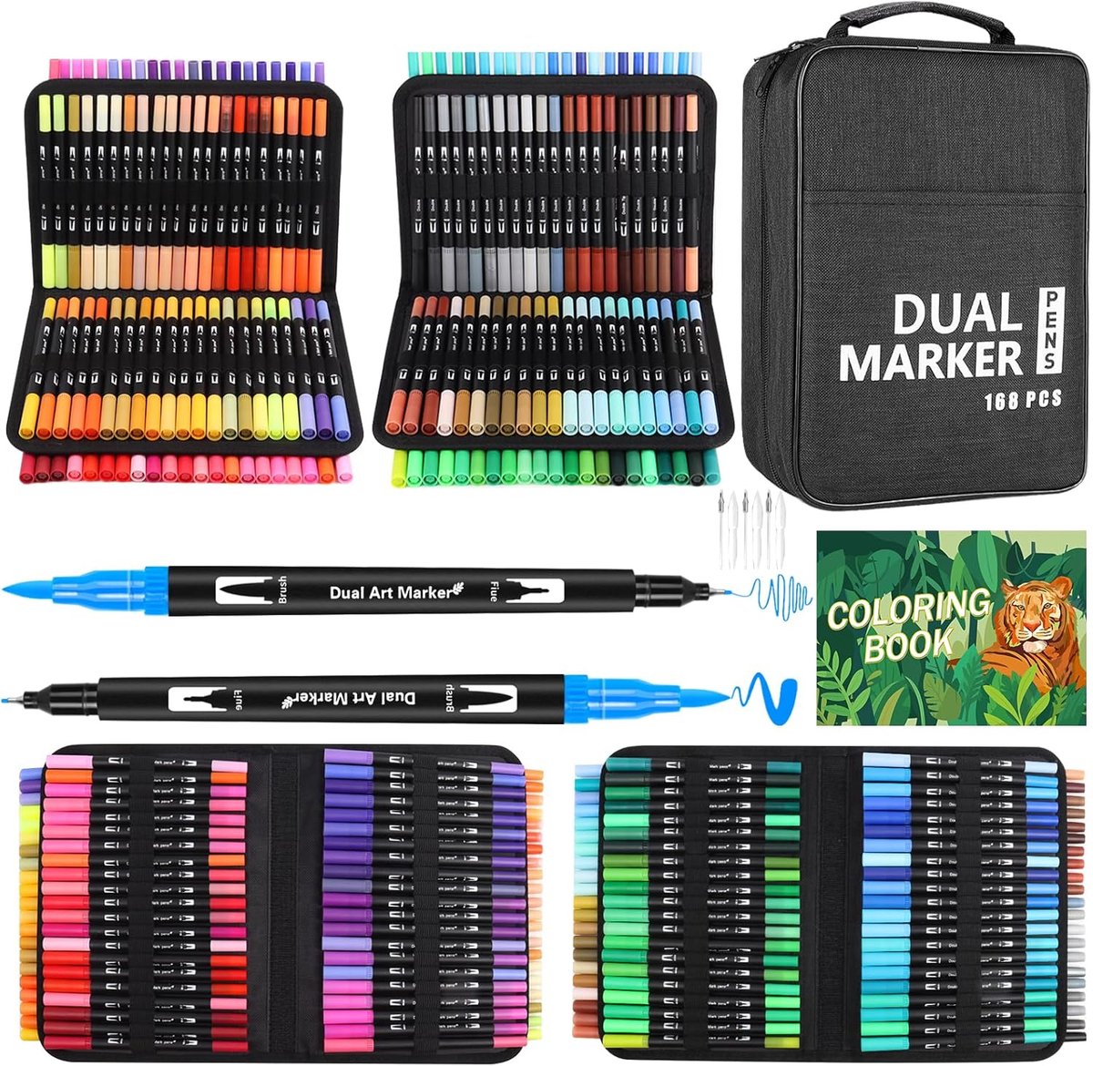 168 Colours Felt Tip Pens for Adults, Double Tip, Fine Tip and Brush - ShopVlot