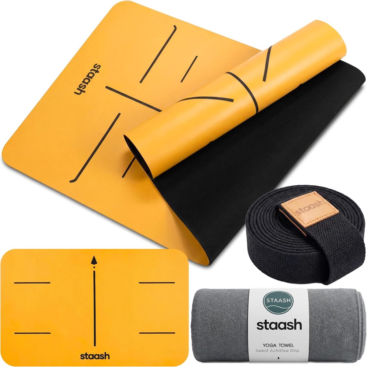 STAASH Premium Yoga Set - Yoga Mat Made of PU and Natural Rubber + Microfibre Towel + Yoga Band + Hand Pad - ShopVlot