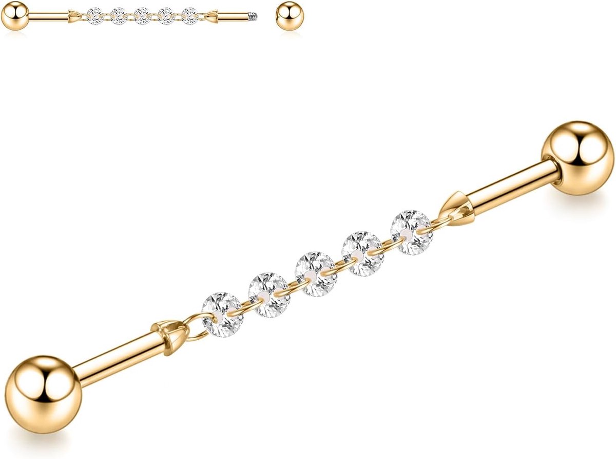 hengkaixuan Industrial Barbell 14G Surgical Steel Industrial Barbell 38mm Long Industrial Barbell with Hardened Cubic - ShopVlot