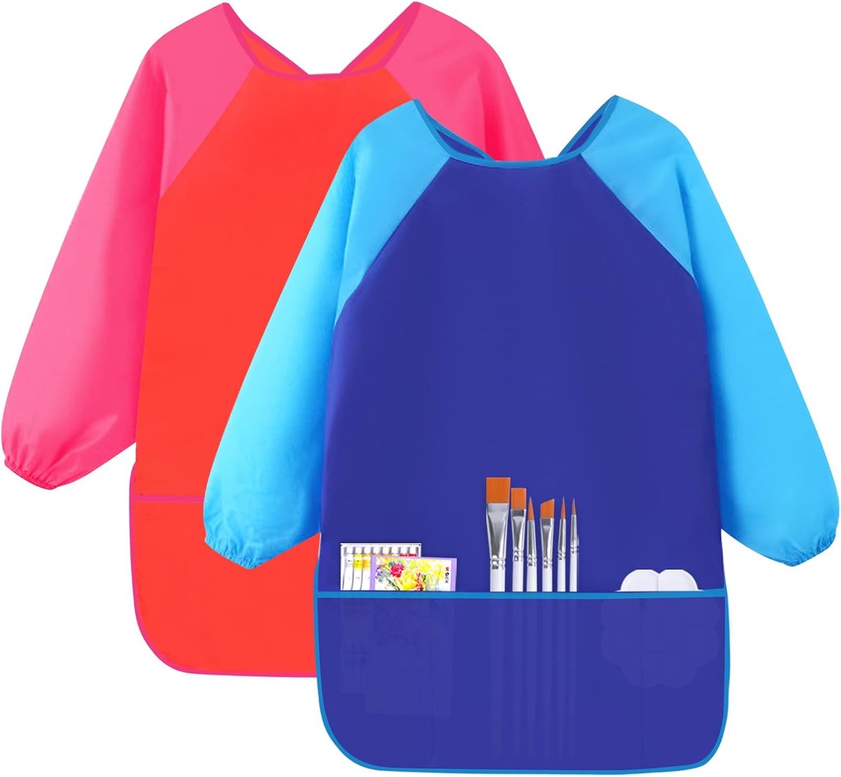 2 Pieces Painting Apron for Children 5-10 Years Craft Apron with Sleeves and 3 Pockets Kids Apron Waterproof Long - ShopVlot