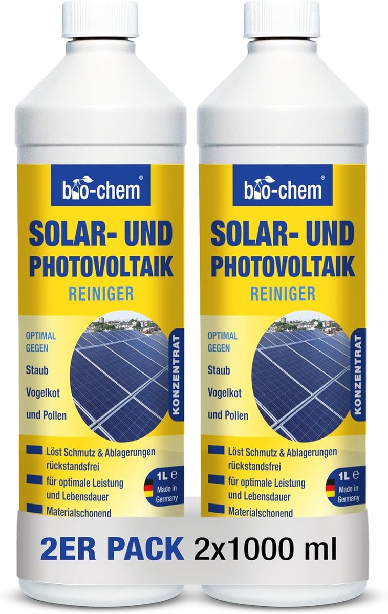 Bio-chem Solar and PV Photovoltaic Cleaner – 2 x 1000 ml concentrate – dilutable up to 1:20 – deeply effective and - ShopVlot