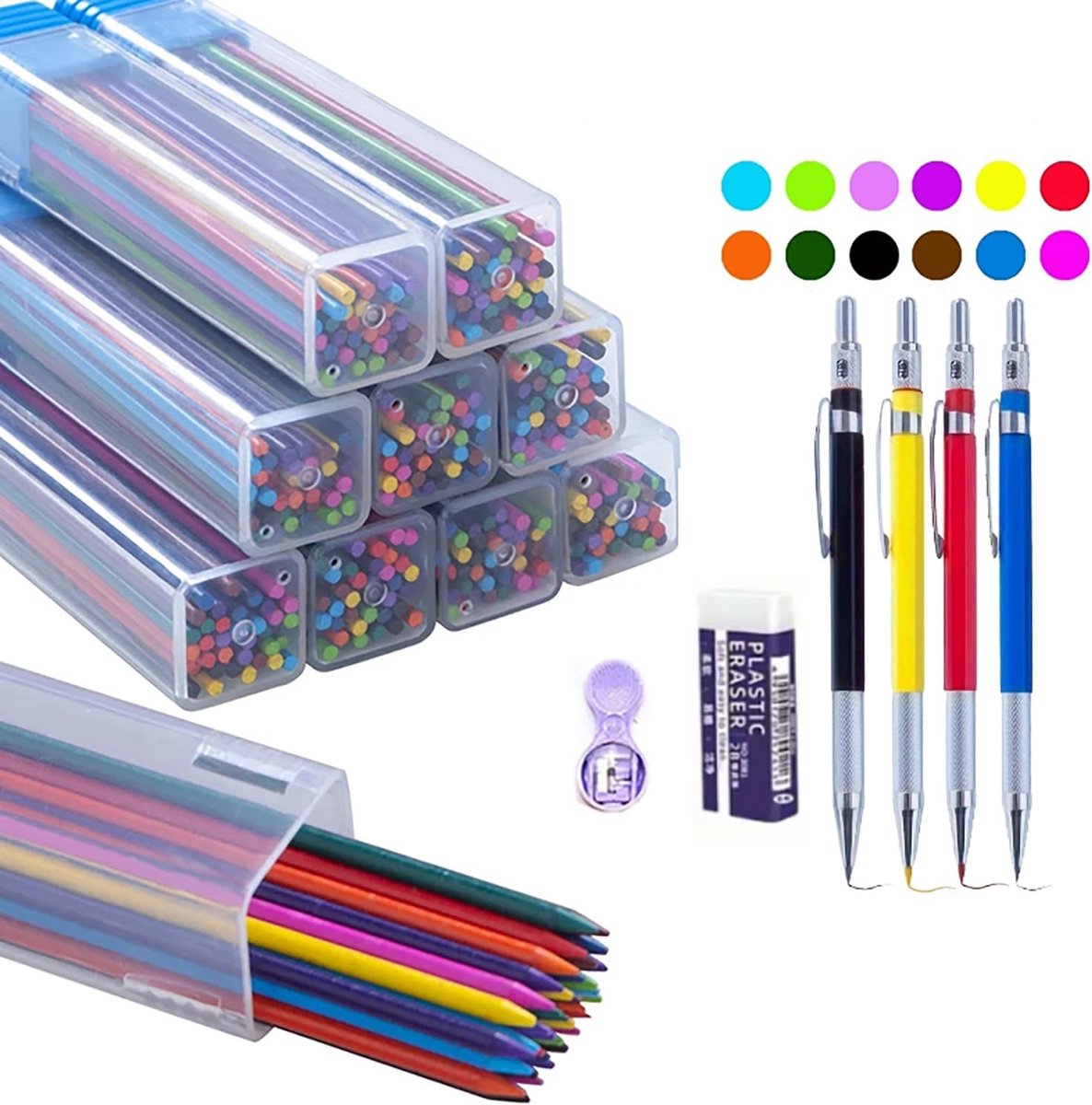 MROOFUL 2.0MM Metal Mechanical Pencil Color Lead Art Drawing Design HB Mechanical Pencil Low Center of Gravity Writing - ShopVlot