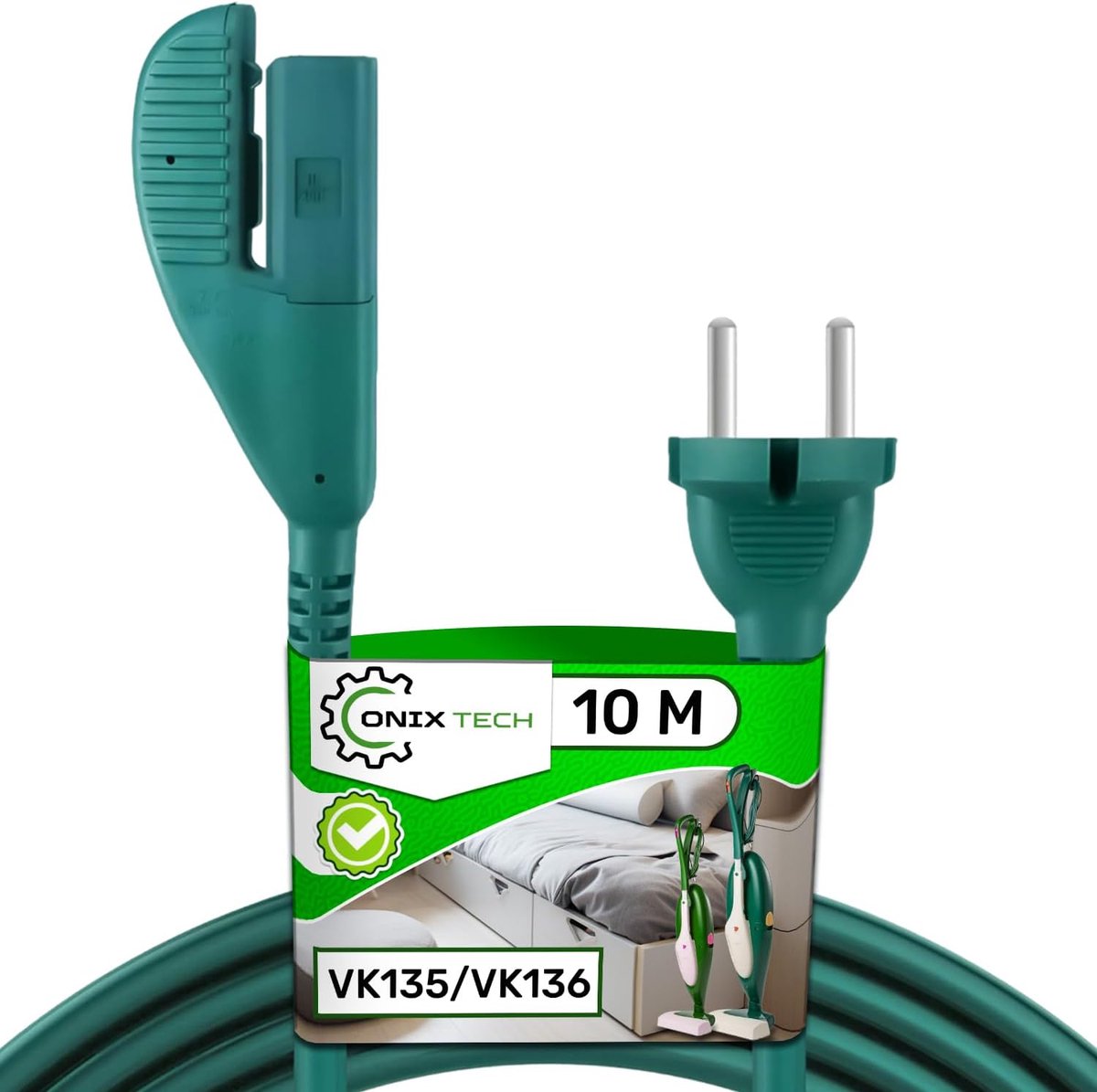 Green Vacuum Cleaner Power Cord Compatible with Vorwerk Kobold VK135 VK136, Italian Standard Plug, 5 Year Warranty - ShopVlot