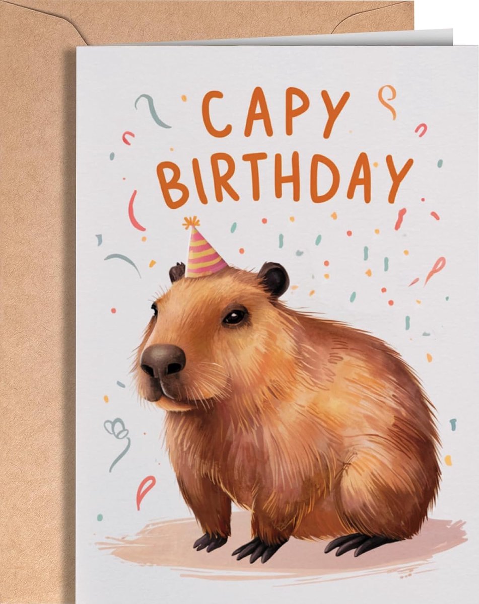 Leuke Capibara verjaardagskaart - Grappige "Capy Birthday" Dierlijke woordspeling voor haar, hem - ShopVlot