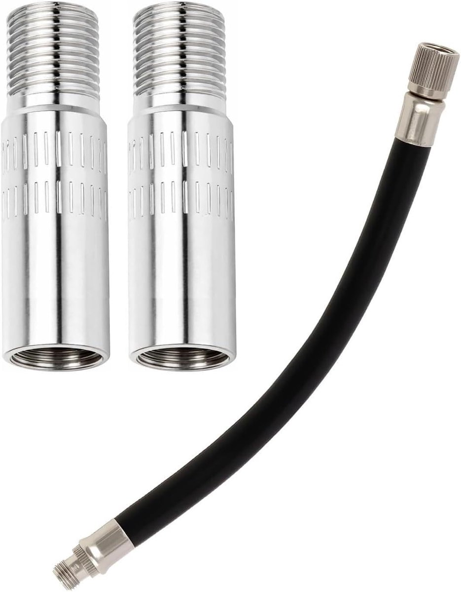 Bandenventielverlenging adapter: 2x 40 mm + 1x flexibele rubberen slang - Hoek flexibel & snelsluiting - ShopVlot