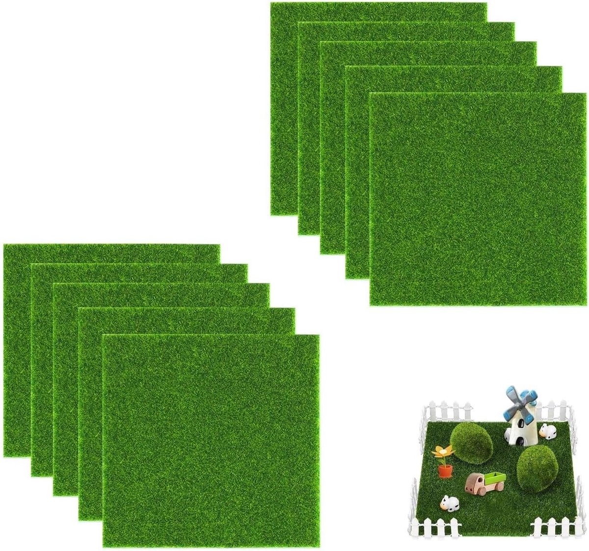 10 x kunstgrasmat, 15 x 15 cm, mini-grastapijt, 5 mm dik voor modelbouw, doe-het-zelf tuin en landschapsarchitectuur - ShopVlot