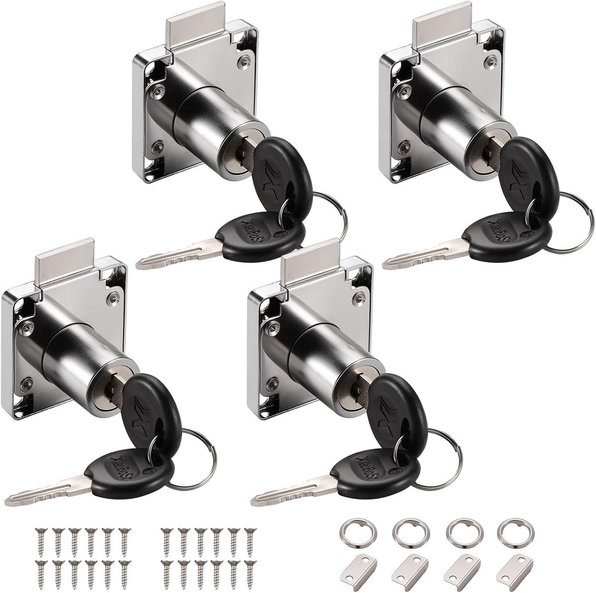 4 Cam Locks with Key, Drawer Locks, Cabinet Lock, Cabinet Lock, Drawer Lock, Cabinet Lock, 22mm (Silver) - ShopVlot