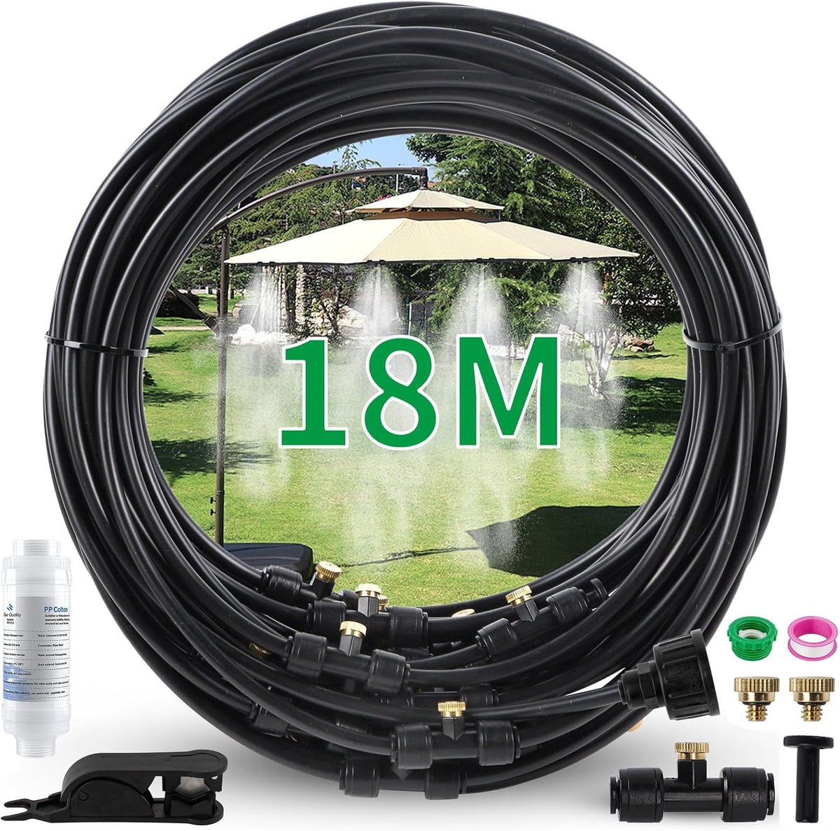 Outdoor Misting Systeem sproeinevel koeling terras (18 m) met waterfilter - ShopVlot