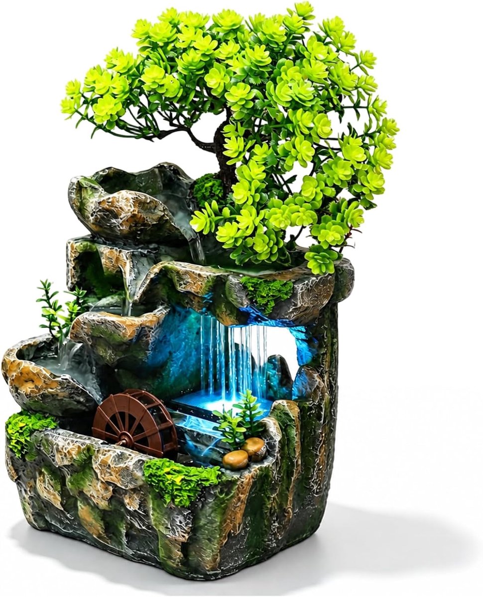 Waterfall Room Fountain 18 x 15 x 30 cm Table Fountain with LED Colour Changing - ShopVlot
