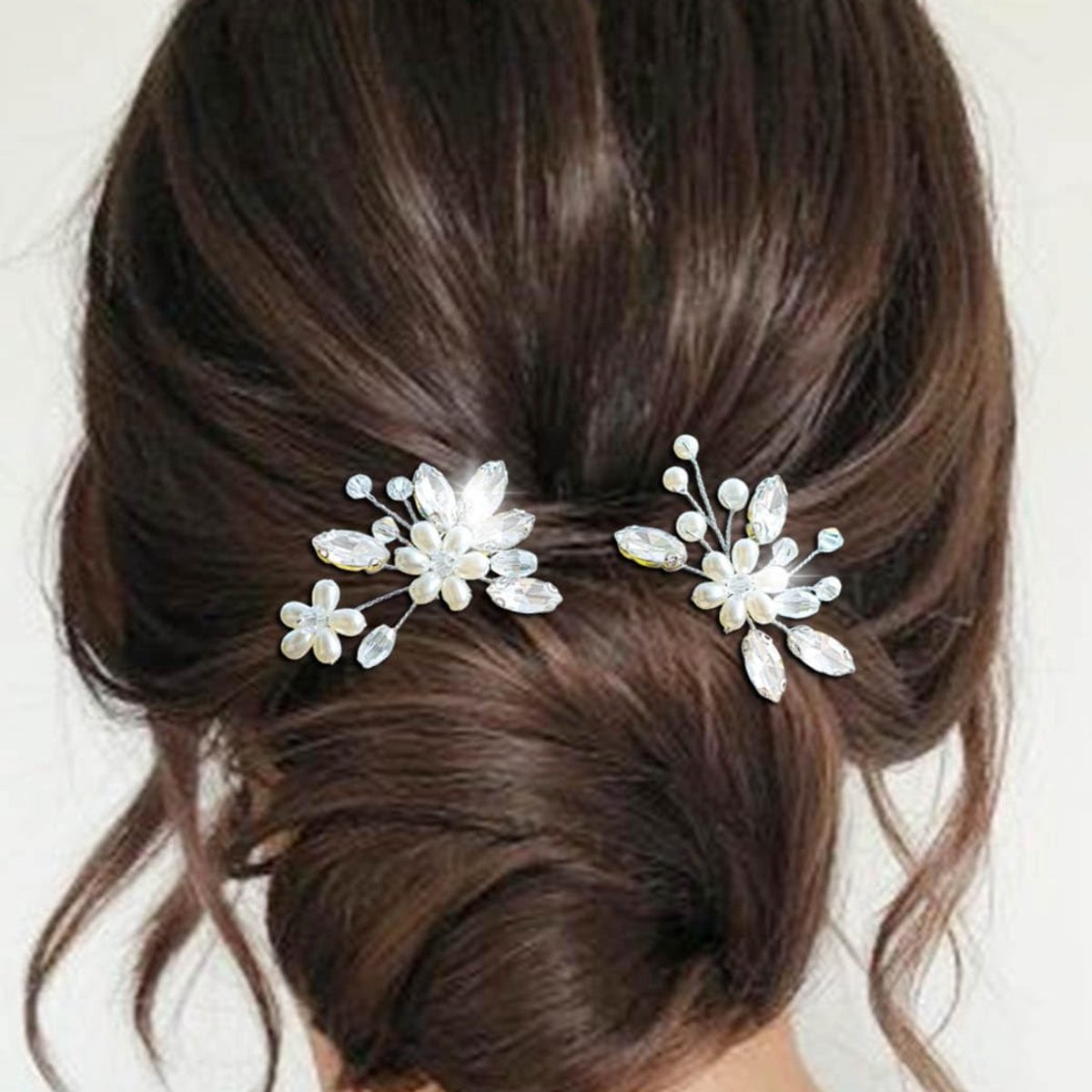 Crystal Bride Wedding Hairpins Silver Pearl Hairpiece Hair Clip Bridal Hair Accessories for Women and Girls (Pack of 2) - ShopVlot
