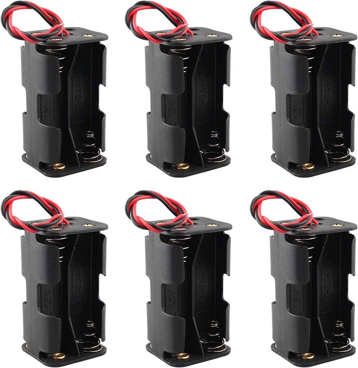 6 Pieces 4×1.5V AA Battery Holder, Plastic Battery Storage Case Holder for 4 X AA 4AA 6V 4 Slots Double Sides Battery - ShopVlot