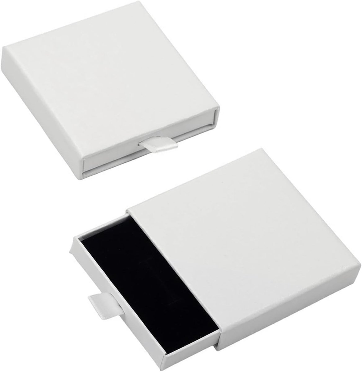 Kleine Witte Sieraden Geschenkdozen, Uittrekbare Vierkante Doos met Zwarte Schuim voor Luxe Verpakking van Kettingen en Sieraden