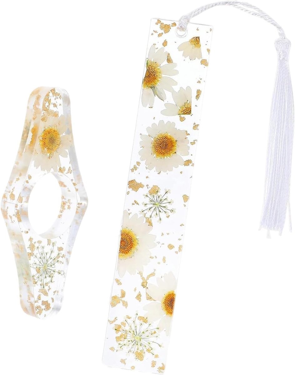 Elegante Boekmerken met Gedroogde Bloemen en Witte Kwast - Set van 2 voor Boekenliefhebbers en Lezers
