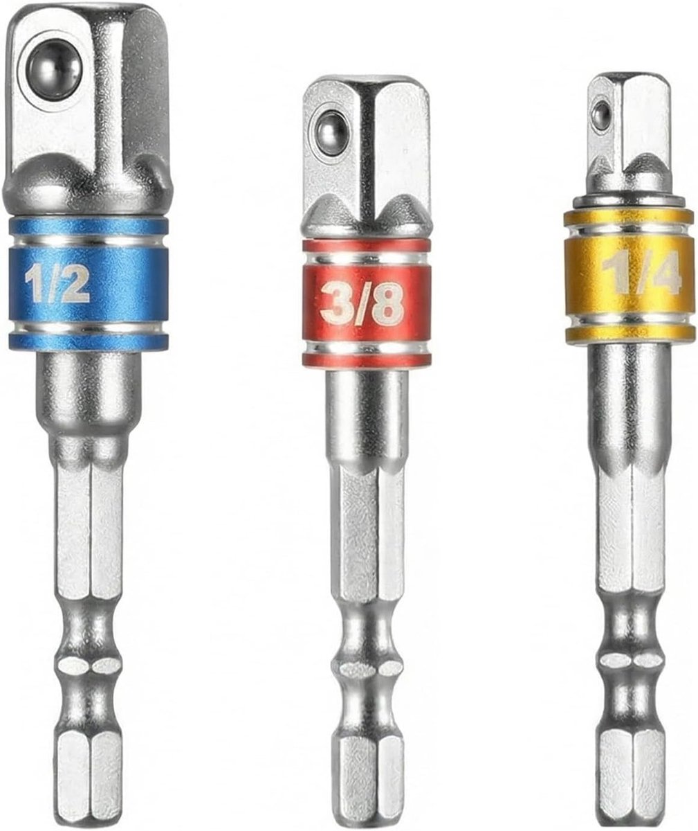Set van 3 hexagonale douille-adapters (1/4", 3/8", 1/2") - Stalen converter met anti-valkogel en dubbele R-groef voor veilig gebruik