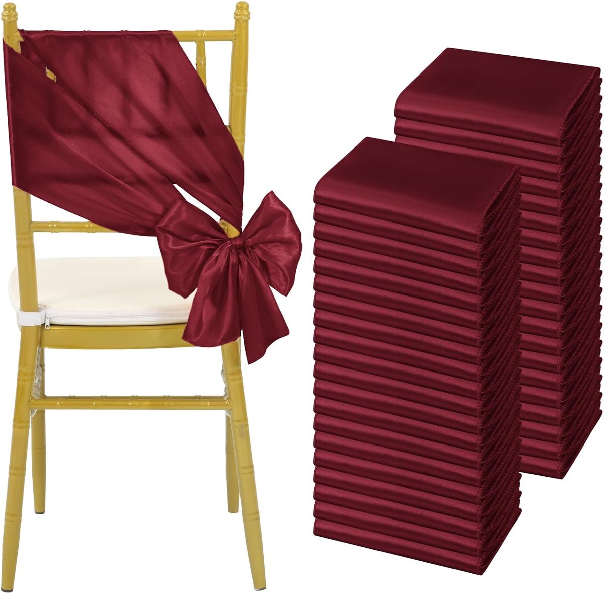 60pcs Satin Chair Grinding Bows Universal Chair Cover Burgundy Sashes Chair Sashes for Wedding Reception Banquets - ShopVlot