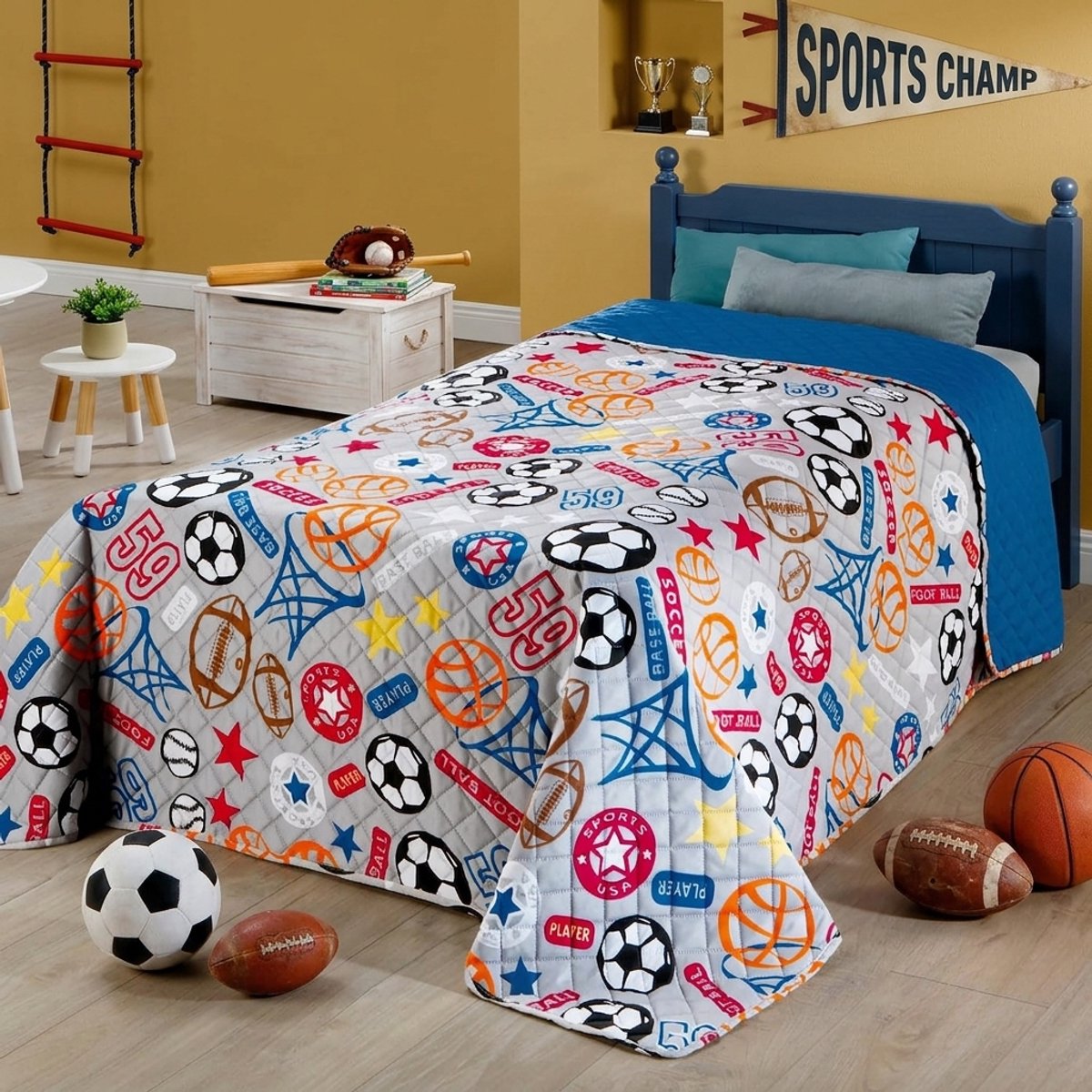 TRANKIELO® - Bedsprei voor eenpersoonsbed - multi blauw - 170x210 cm - Zacht en gewatteerd