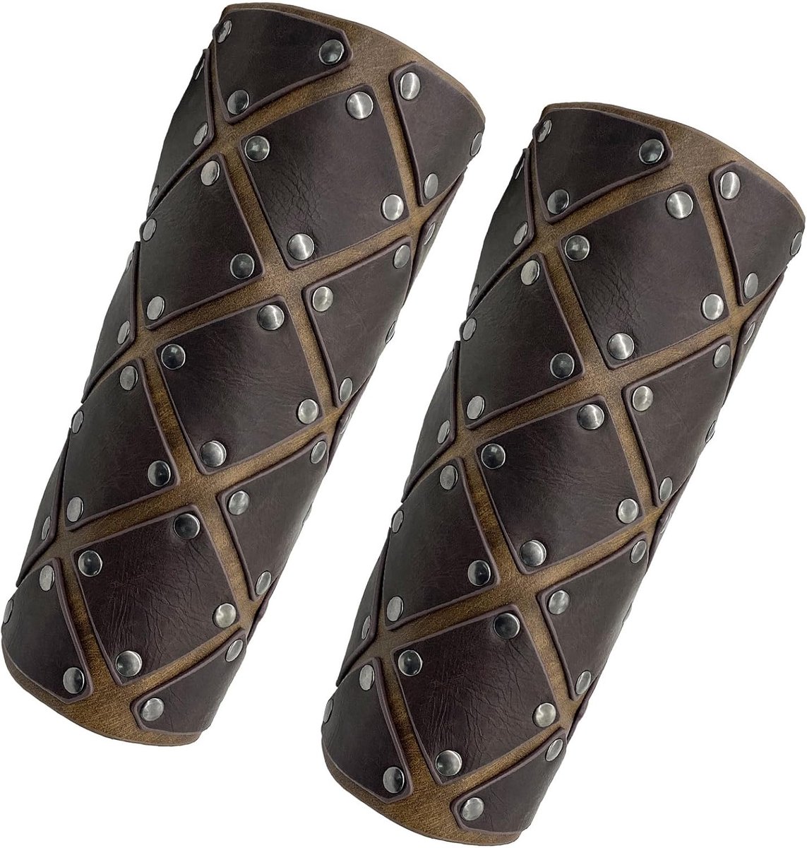 Medieval Vintage Faux Leather Brackets, Viking Wristband, Wide Mercenary Arm Guards, Renaissance Knight Arm Cuff Armor - ShopVlot