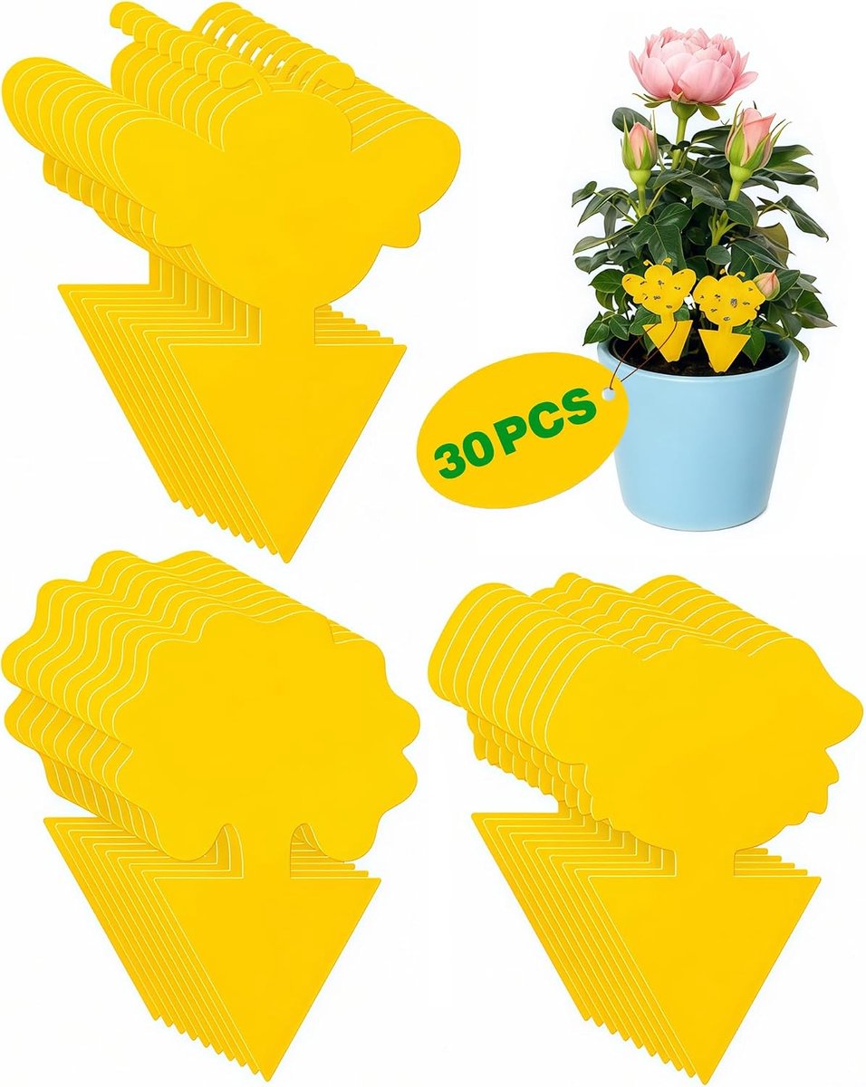 30 Stuks Gele Stickers Vliegenval, Kleverige Vliegenvallen - Fruitvliegenvallen, Kleverige Insectenvallen voor Binnen - ShopVlot