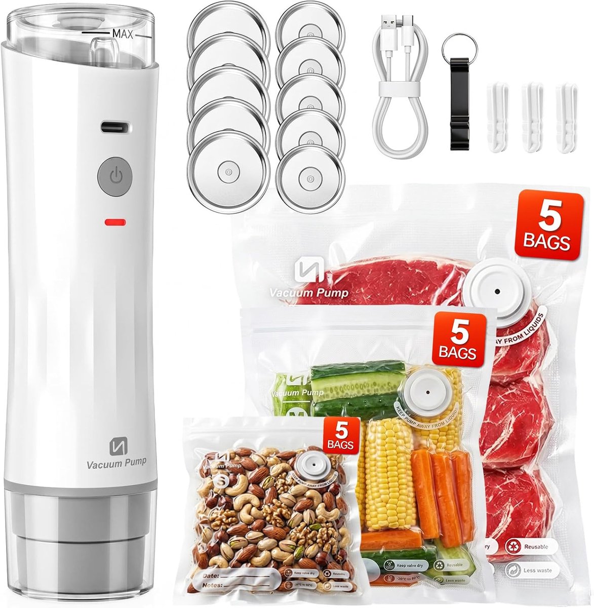 3-in-1 handig vacuümapparaat, mini-vacuümsealer met hoge snelheid, compact folielasapparaat voor levensmiddelen met 15 - ShopVlot