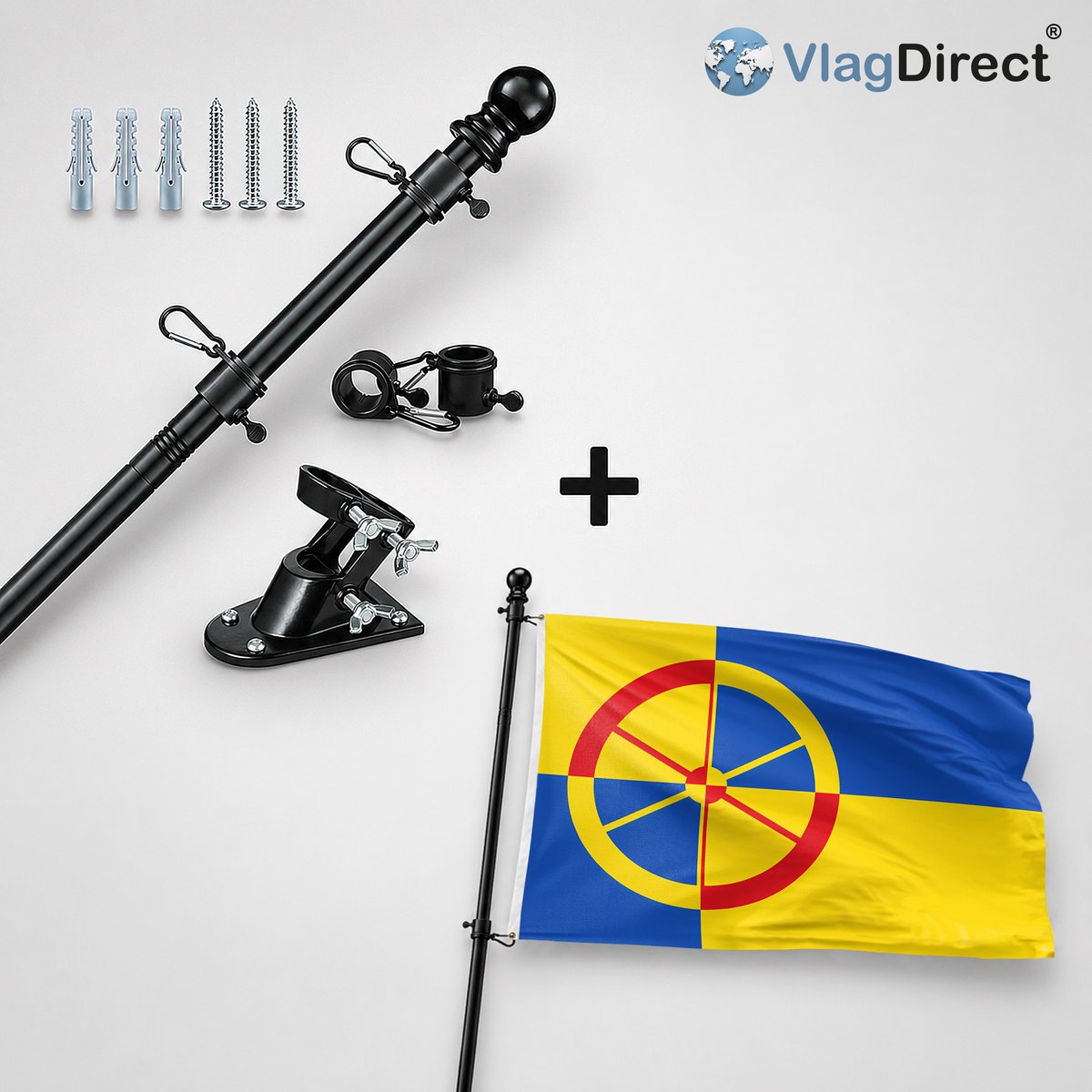 VlagDirect - Compleet vlaggenpakket - Zwarte vlaggenstok inclusief vlaggenstokhouder + Heusden vlag - Gemeente Heusden vlag - 90 x 150 cm.