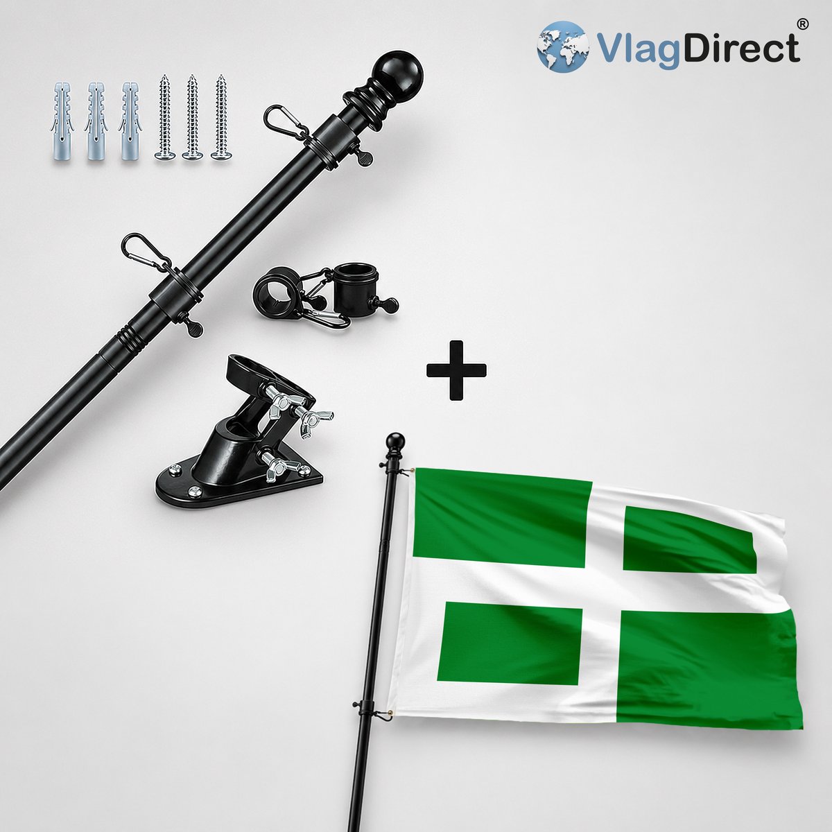 VlagDirect - Compleet vlaggenpakket - Zwarte vlaggenstok inclusief vlaggenstokhouder + Gemeente Mettet vlag - 90 x 150 cm.