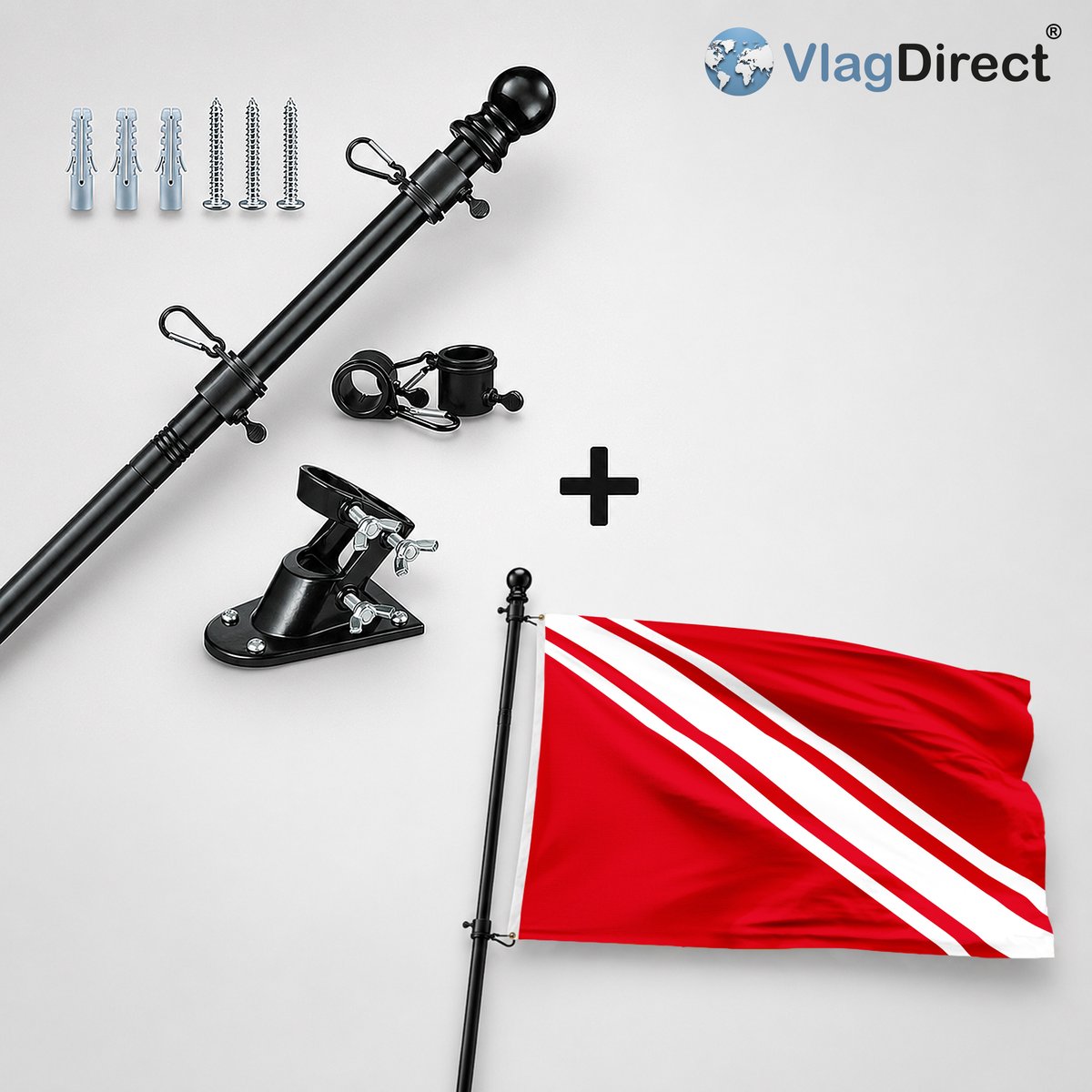 VlagDirect - Compleet vlaggenpakket - Zwarte vlaggenstok inclusief vlaggenstokhouder + Gemeente Gedinne vlag - 90 x 150 cm.