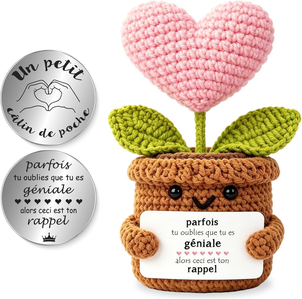 Tixlux Cadeau voor Vrouw, Positief Hart in Pot met Klein Geluksknuffeltje, Optimistische Decoratie Handgemaakt - ShopVlot