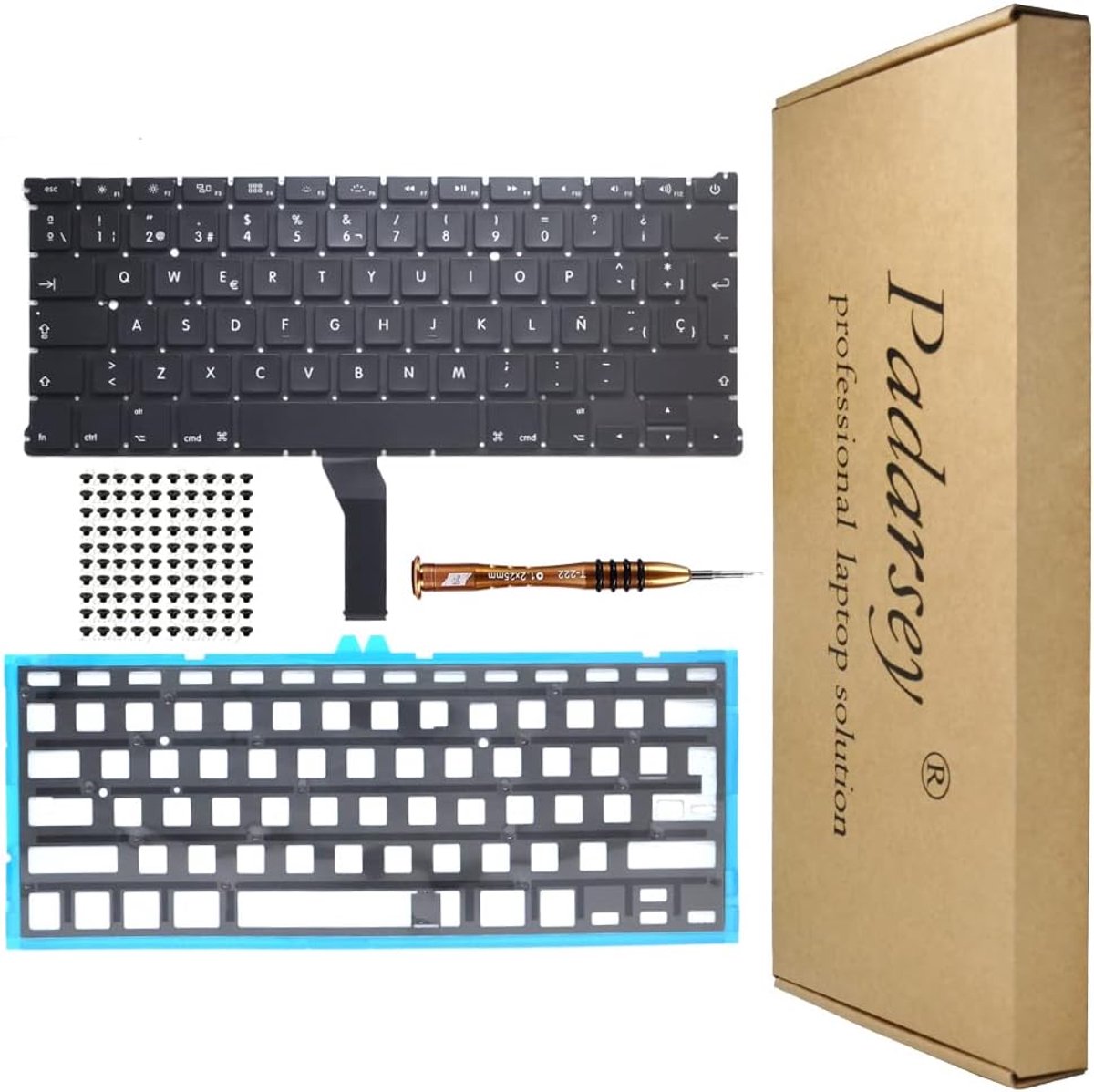 Padarsey Spañol Backlit Keyboard with 80 PCE Screws, Compatible with MacBook Air 13 A1369 A1466 Series 2011 2012 2013 - ShopVlot