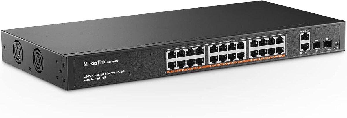 MokerLink 24 Port Gigabit PoE Switch, 2 Gigabit Ethernet uplink, 2 Gigabit SFP, 400W IEEE802.3af/at, rackmount - ShopVlot