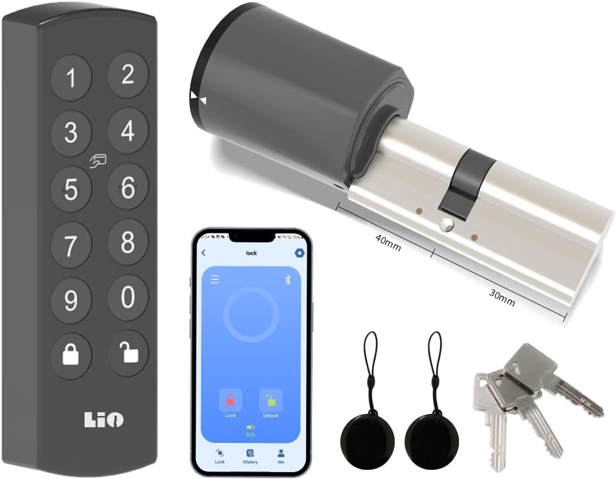 Electronic Door Lock with Keyboard, Lock Cylinder 30/40 - Door Unlock via NFC Cards, Digit Code, APP, Key, Smart Door - ShopVlot