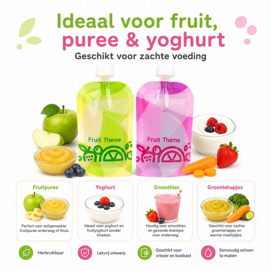 Consumerce® Hervulbare Knijpzakjes - 4 Stuks - Knijpfruit en Babyvoeding Zakjes - Herbruikbaar - Knijpfruitzakjes - Baby Voeding - Babyvoeding Bewaarzakjes - Doseerdoosjes - Bewaarbakjes - Moedermelk Bewaarflesjes van Consumerce — afbeelding 3