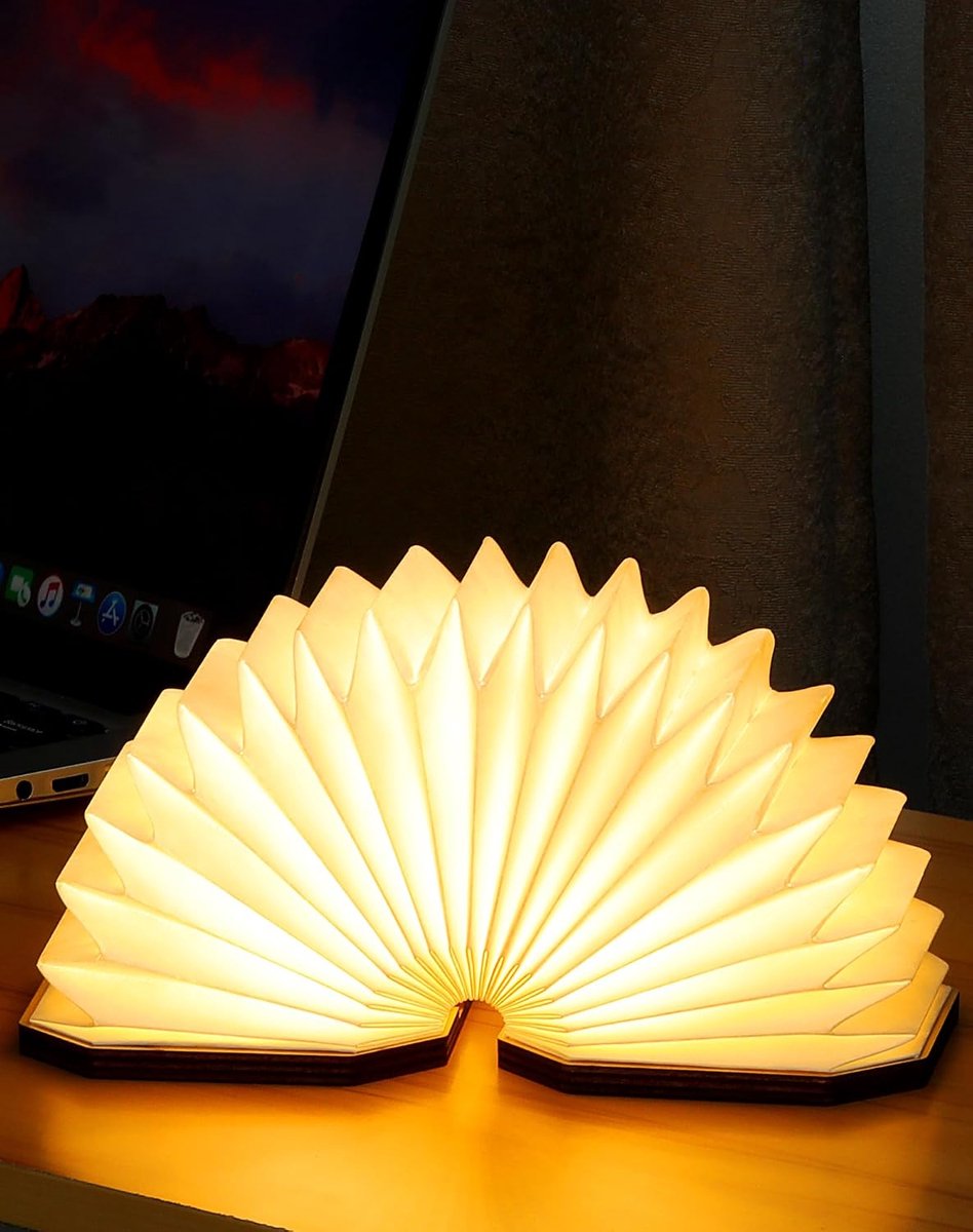 Original Folding Accordion Lamp, Wooden Desk Lamp, Portable Paper Lantern with USB, for Indoor Decoration, Bedroom and - ShopVlot
